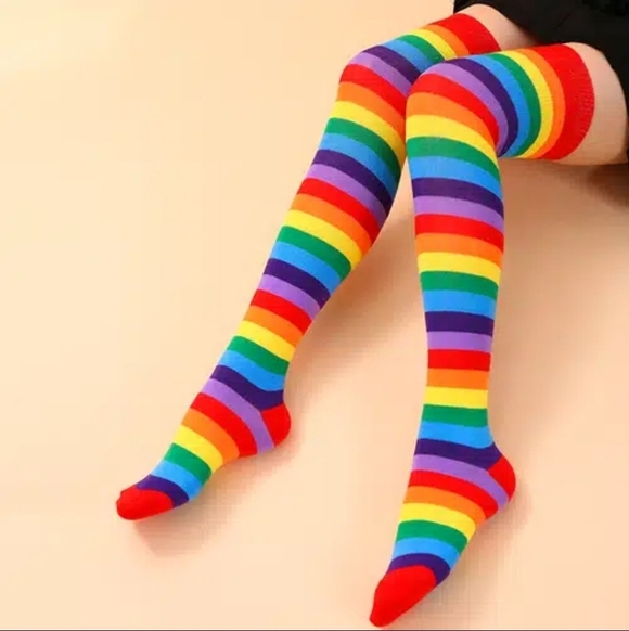 rainbow thigh high socks Over the KNEE rainbow hosiery - Picture 1 of 4